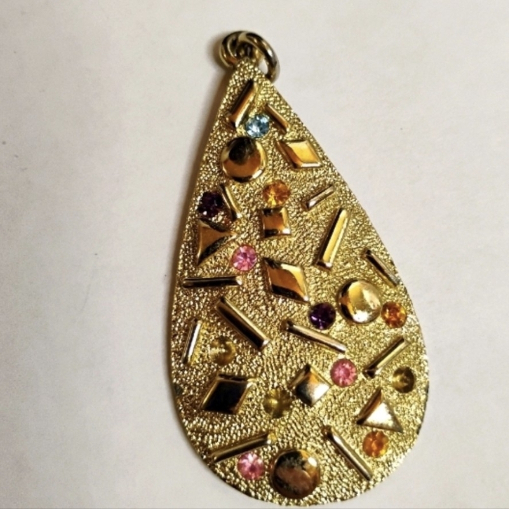 Vintage Sarah Coventry Sultana Confetti Rhinestone‎ Goldtone Necklace Pendant